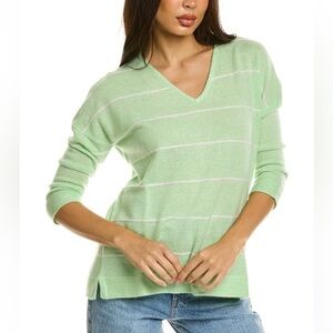 Forte‎ Cashmere || Island Stripe V-Neck Cashmere Sweater Green Medium